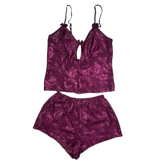 Frederick’s of Hollywood Women’s Small Pajama Set Tank & Shorts Purple Bows - Picture 1 of 9